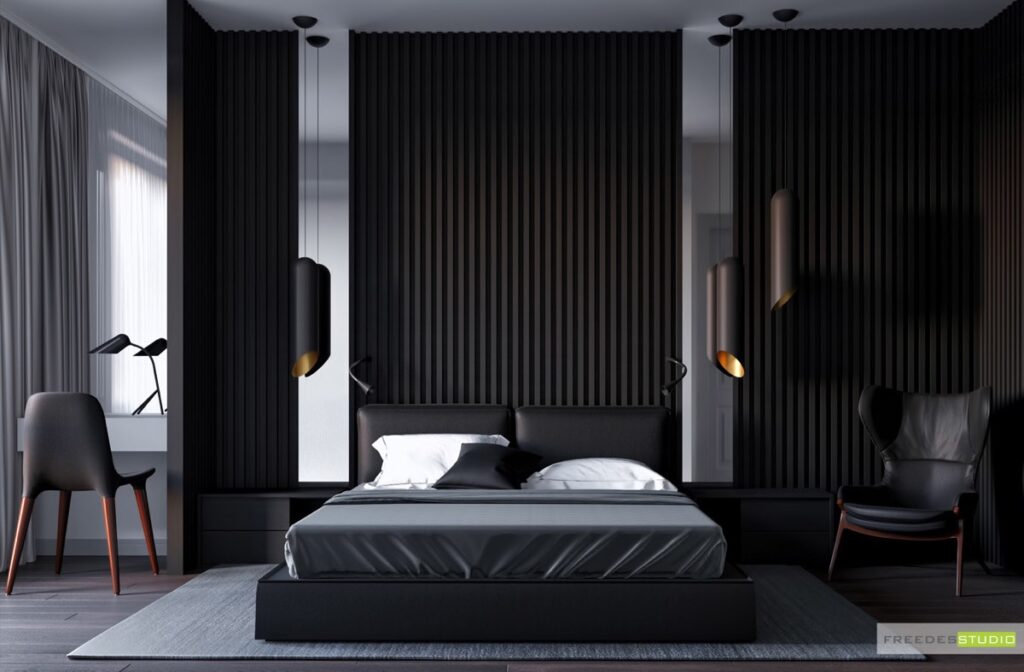 bed room Matte Black Interior- 2022 Hottest Trend To Decorate Your Space, Utah Interior Design near me, Professional interior design in Utah 3